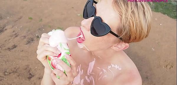 Horny MILF Gives Blowjob Lessons Sucking Ice Cream